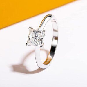 1.2CT Princess Moissanite D Color VVS1 Clarity Silver Wedding Ring